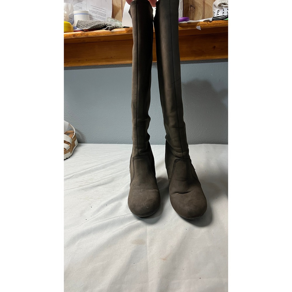 Fergalicious by Fergie Womens Taupe Brown Knee High Wedge Boots Size 7.5 M
